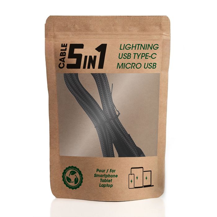  BURU - CÂBLE 5 EN 1 À CHARGE RAPIDE 20W - LONG - 1,2M - EN MATÉRI