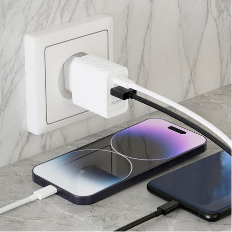  KAKUSHIN - PRISE SECTEUR GAN 20W USB TYPE-C PD + USB-A QC3.0 - BL