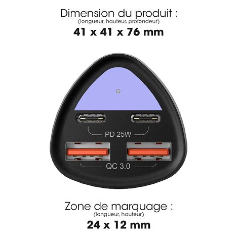  KURUMA - TURBO CHARGEUR ALLUME-CIGARE 50W 2X USB-C + 2X USB-A 3.4