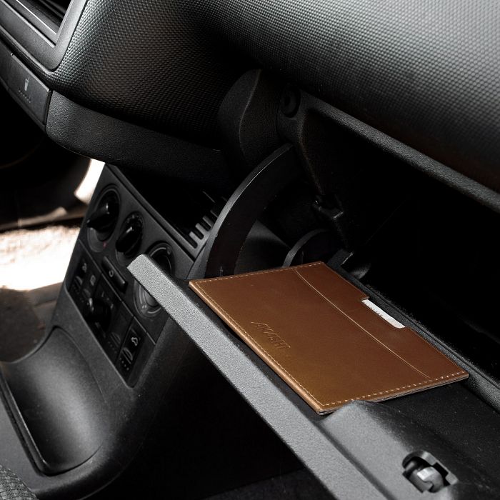  PORTE CARTE GRISE & DOCUMENTS EN CUIR VERITABLE MARRON FONCE