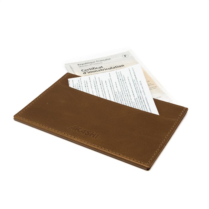  PORTE CARTE GRISE & DOCUMENTS EN CUIR VERITABLE MARRON FONCE