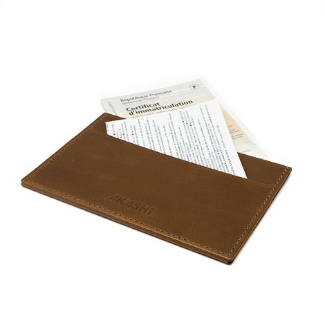 PORTE CARTE GRISE & DOCUMENTS EN CUIR VERITABLE MARRON FONCE