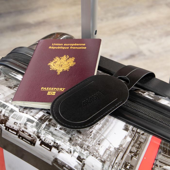  ETIQUETTE BAGAGE EN SIMILI-CUIR LISSE NOIR