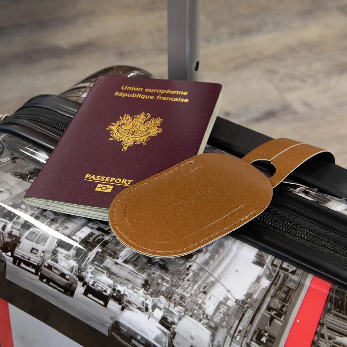  ETIQUETTE BAGAGE EN SIMILI-CUIR LISSE MARRON