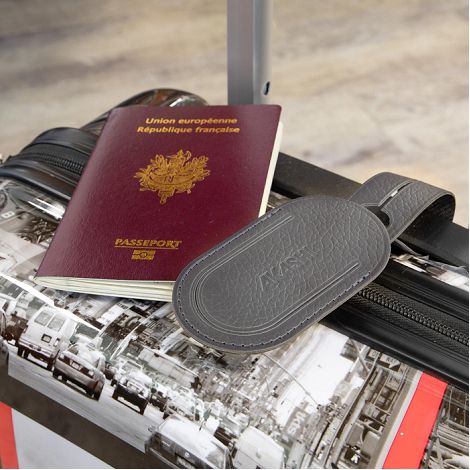  ETIQUETTE BAGAGE  CUIR RECYCLÉ GRIS