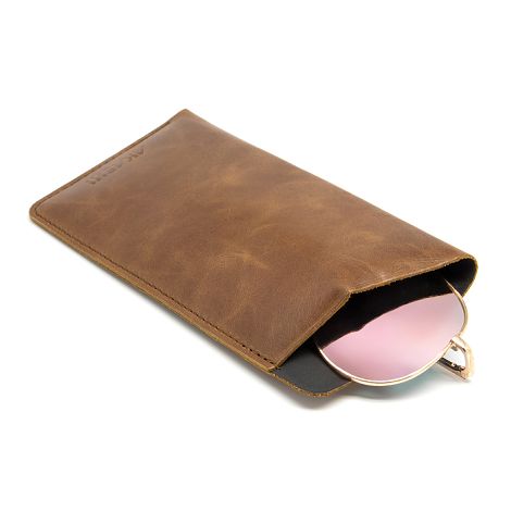  ETUI LUNETTES EN CUIR VERITABLE MARRON FONCE