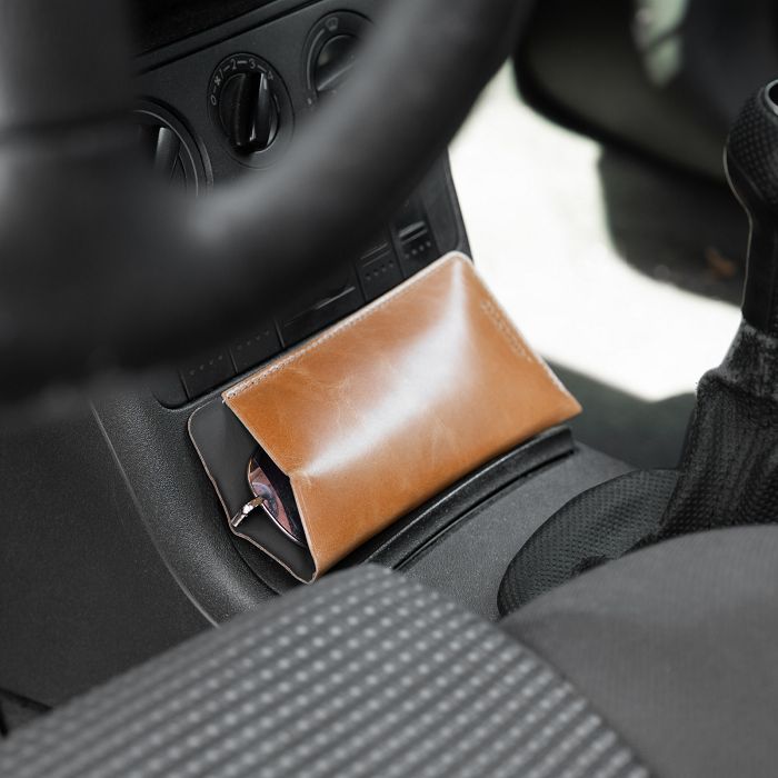  ETUI LUNETTES EN CUIR VERITABLE MARRON CLAIR