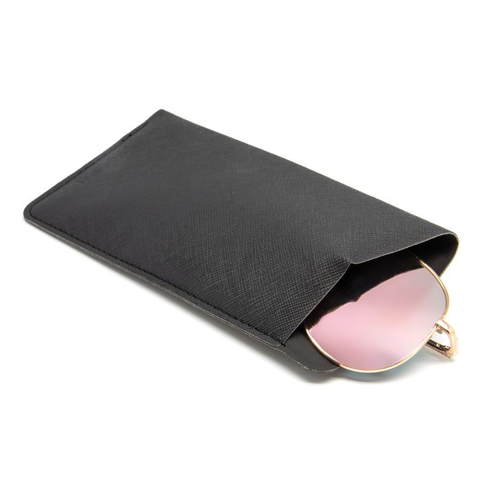  ETUI LUNETTES EN SIMILI-CUIR NOIR GRAINE- MADE IN EUROPE