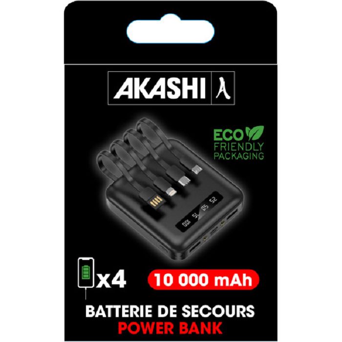  BATTERIE DE SECOURS AVEC 4 CABLES - 10 000 MAH NOIRE
