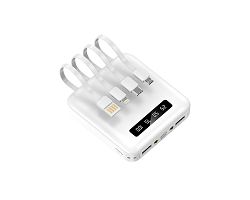 BATTERIE DE SECOURS AVEC 4 CABLES - 10 000 MAH BLANC