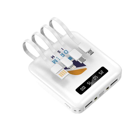  BATTERIE DE SECOURS AVEC 4 CABLES - 10 000 MAH BLANC