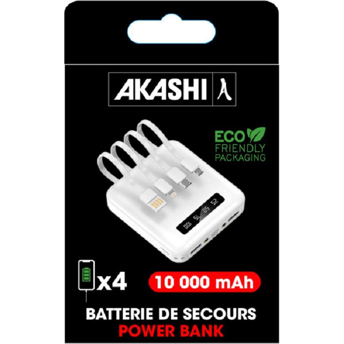  BATTERIE DE SECOURS AVEC 4 CABLES - 10 000 MAH BLANC