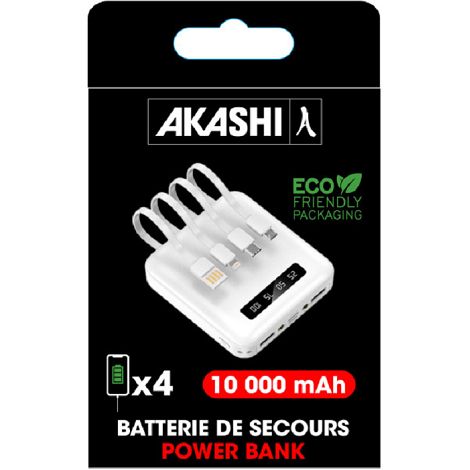  BATTERIE DE SECOURS AVEC 4 CABLES - 10 000 MAH BLANC