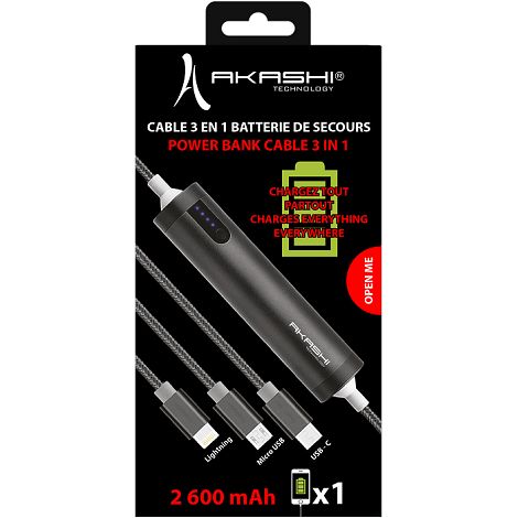  SAYO - CÂBLE USB 3 EN 1 AVEC FONCTION BATTERIE DE SECOURS 2600 mA