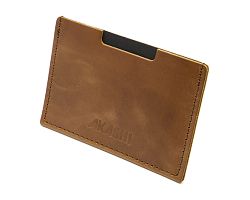 PORTE CARTE SIMPLE EN CUIR VERITABLE MARRON FONCE