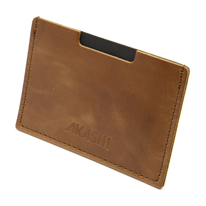  PORTE CARTE SIMPLE EN CUIR VERITABLE MARRON FONCE