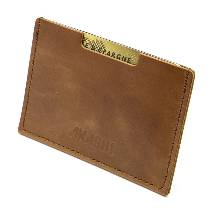  PORTE CARTE SIMPLE EN CUIR VERITABLE MARRON FONCE