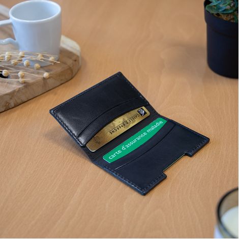  PORTE-CARTES FOLIO AVEC OU SANS ANTI-RFID  EN CUIR VERITABLE NOIR