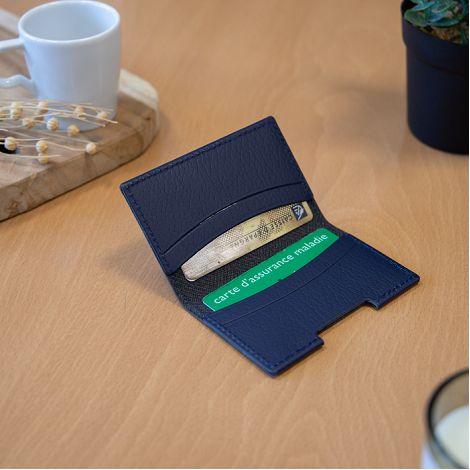  PORTE-CARTES FOLIO AVEC OU SANS ANTI-RFID  CUIR RECYCLÉ BLEU MARI