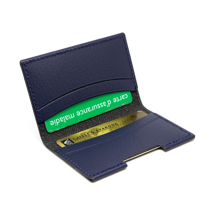  PORTE-CARTES FOLIO AVEC OU SANS ANTI-RFID  CUIR RECYCLÉ BLEU MARI