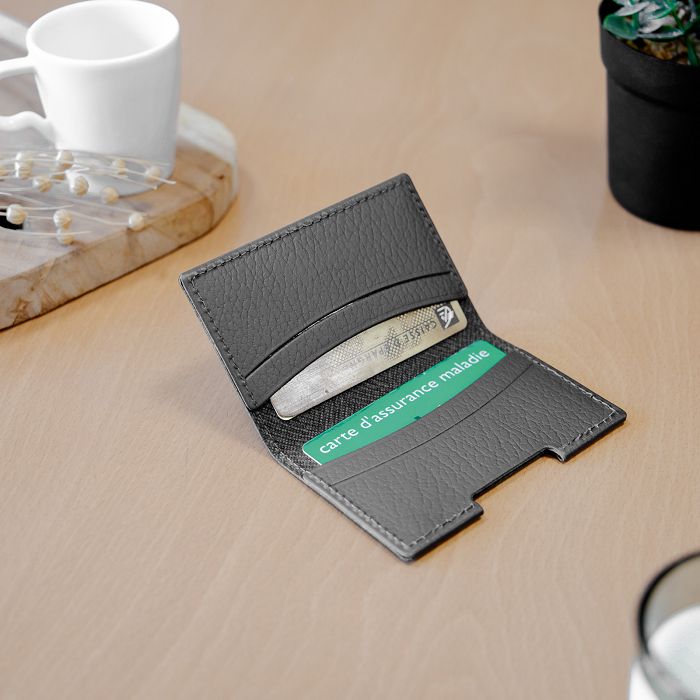  PORTE-CARTES FOLIO AVEC OU SANS ANTI-RFID  CUIR RECYCLÉ GRIS