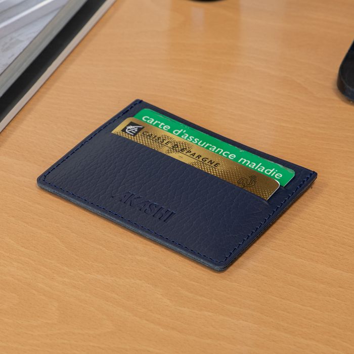  PORTE-CARTES HORIZONTAL AVEC OU SANS ANTI-RFID  CUIR RECYCLÉ BLEU