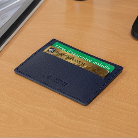  PORTE-CARTES HORIZONTAL AVEC OU SANS ANTI-RFID  CUIR RECYCLÉ BLEU
