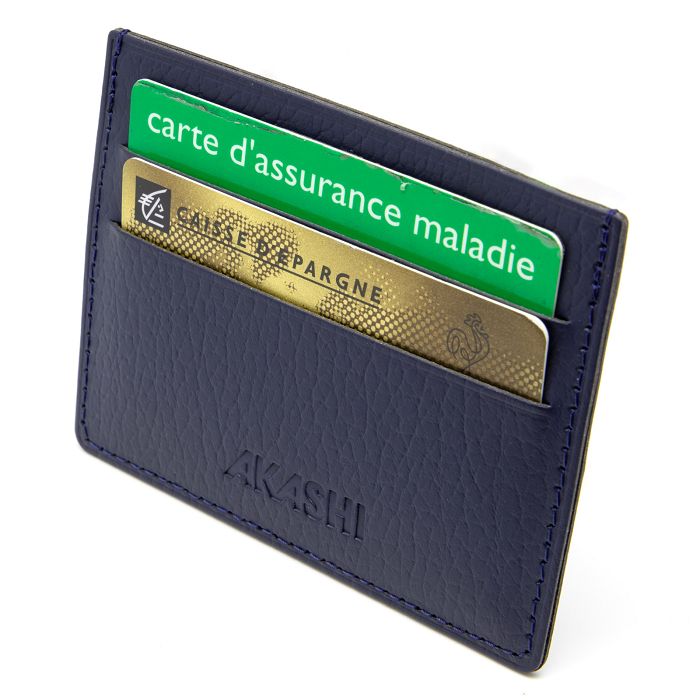  PORTE-CARTES HORIZONTAL AVEC OU SANS ANTI-RFID  CUIR RECYCLÉ BLEU