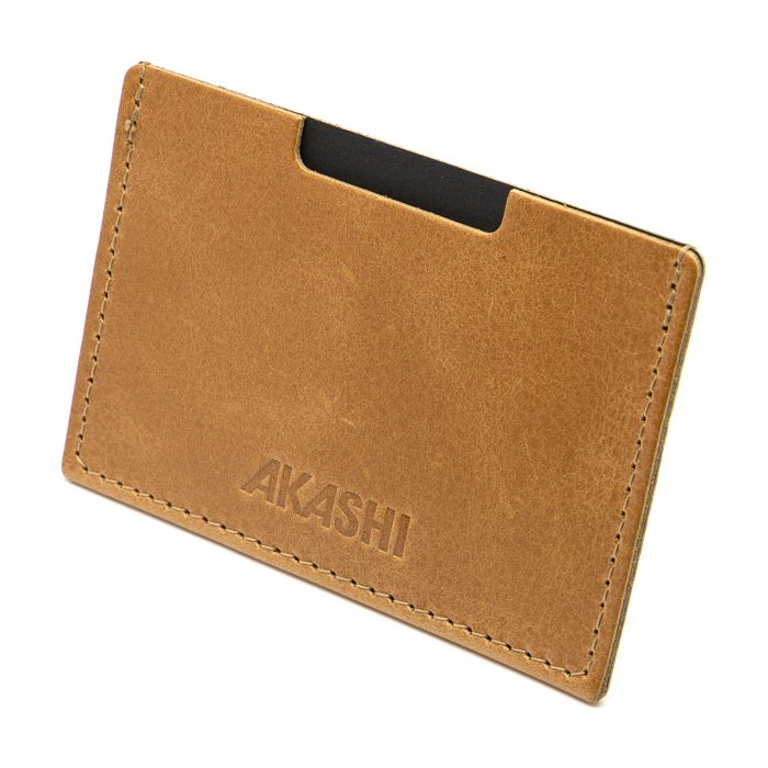  PORTE CARTE SIMPLE EN CUIR VERITABLE MARRON CLAIR