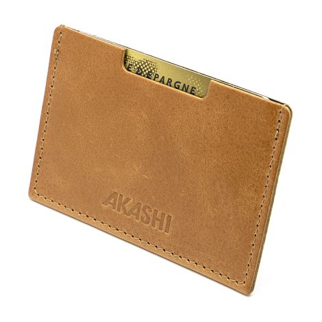  PORTE CARTE SIMPLE EN CUIR VERITABLE MARRON CLAIR