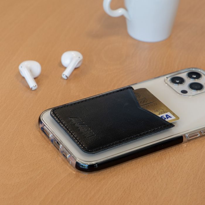  PORTE-CARTE POUR SMARTPHONE AVEC ADHESIF 3M EN CUIR VERITABLE NOI