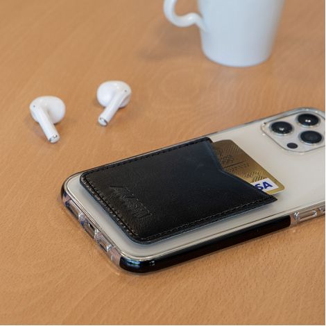  PORTE-CARTE POUR SMARTPHONE AVEC ADHESIF 3M EN CUIR VERITABLE NOI