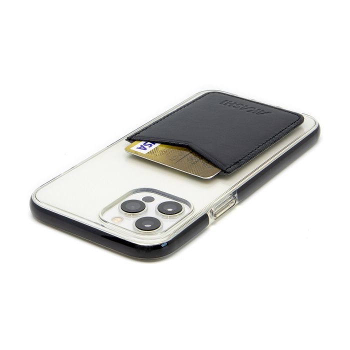  PORTE-CARTE POUR SMARTPHONE AVEC ADHESIF 3M EN CUIR VERITABLE NOI