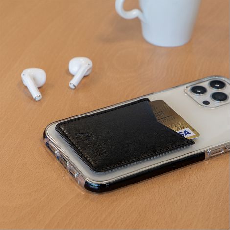  PORTE-CARTE POUR SMARTPHONE AVEC ADHESIF 3M EN SIMILI-CUIR LISSE 