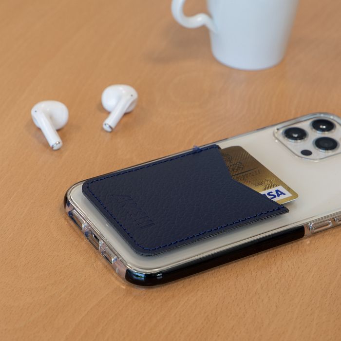  PORTE-CARTE POUR SMARTPHONE AVEC ADHESIF 3M CUIR RECYCLÉ BLEU MAR