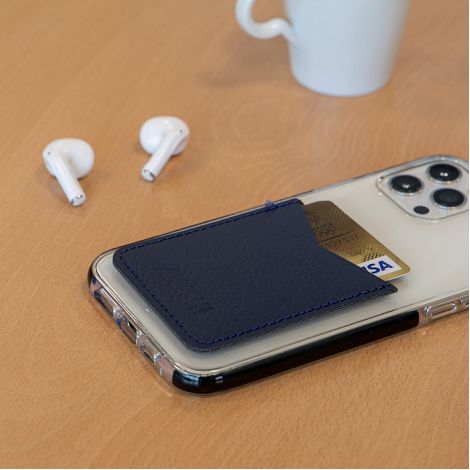  PORTE-CARTE POUR SMARTPHONE AVEC ADHESIF 3M CUIR RECYCLÉ BLEU MAR