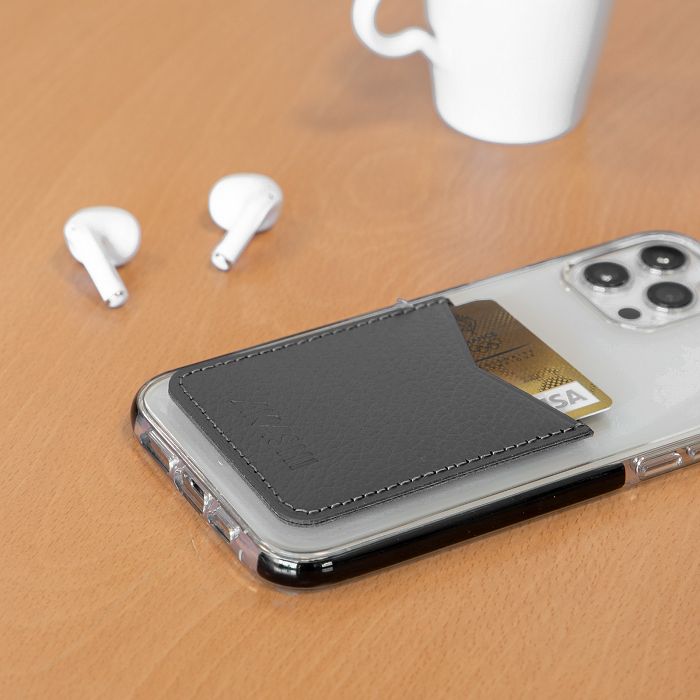  PORTE-CARTE POUR SMARTPHONE AVEC ADHESIF 3M CUIR RECYCLÉ GRIS