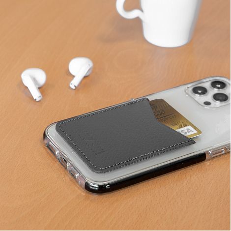  PORTE-CARTE POUR SMARTPHONE AVEC ADHESIF 3M CUIR RECYCLÉ GRIS