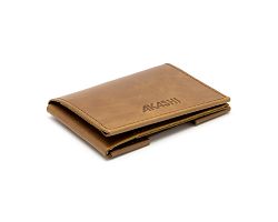 PORTE CARTE VOLET EN CUIR VERITABLE MARRON FONCE