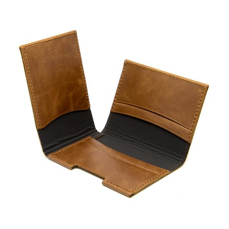  PORTE CARTE VOLET EN CUIR VERITABLE MARRON FONCE