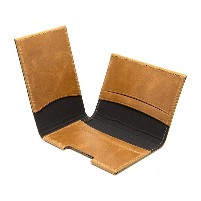  PORTE CARTE VOLET EN CUIR VERITABLE MARRON CLAIR