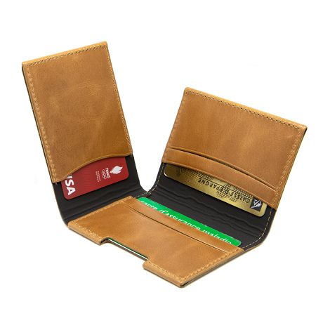  PORTE CARTE VOLET EN CUIR VERITABLE MARRON CLAIR