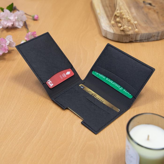  PORTE CARTE VOLET EN SIMILI-CUIR NOIR GRAINE