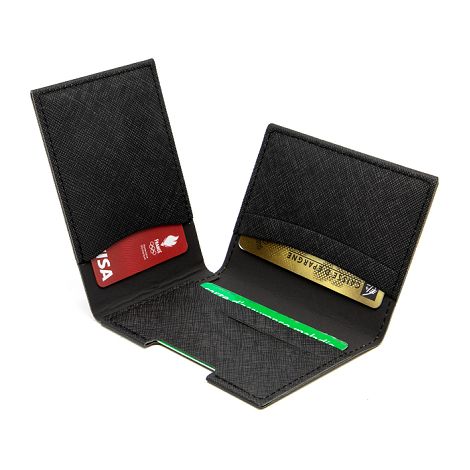  PORTE CARTE VOLET EN SIMILI-CUIR NOIR GRAINE