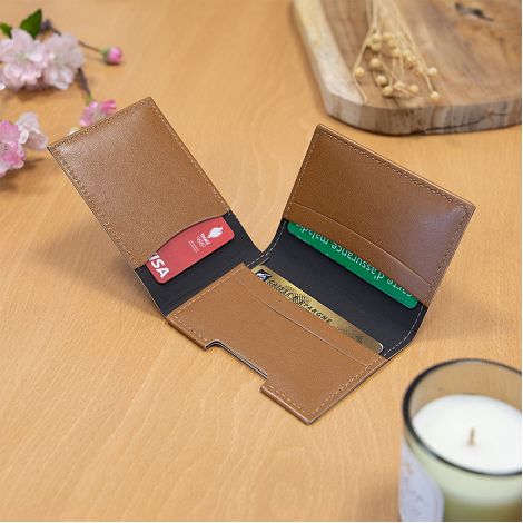  PORTE CARTE VOLET EN SIMILI-CUIR LISSE MARRON