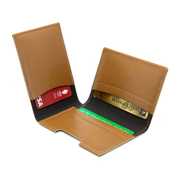  PORTE CARTE VOLET EN SIMILI-CUIR LISSE MARRON