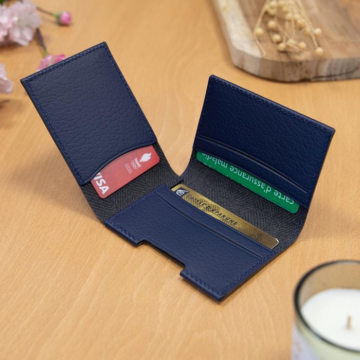  PORTE CARTE VOLET CUIR RECYCLÉ BLEU MARINE