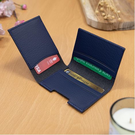  PORTE CARTE VOLET CUIR RECYCLÉ BLEU MARINE
