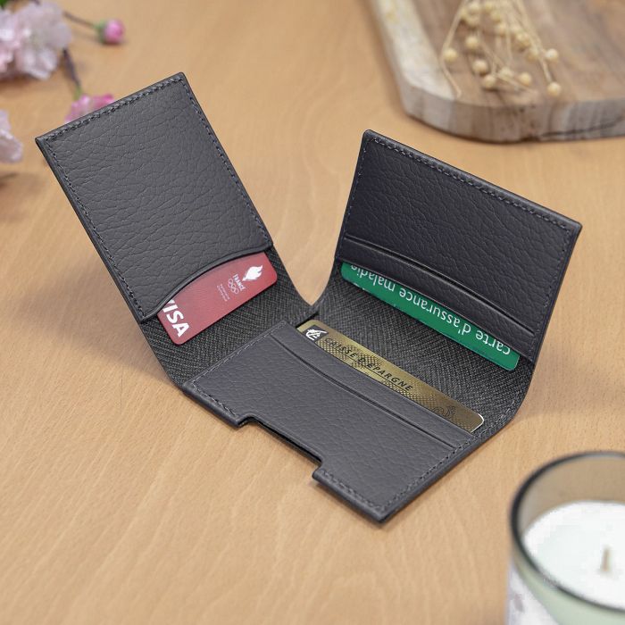  PORTE CARTE VOLET CUIR RECYCLÉ GRIS