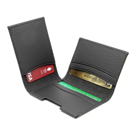  PORTE CARTE VOLET CUIR RECYCLÉ GRIS